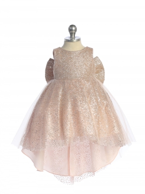 Infant Dress Style 5804 - Rose Gold Glitter Train Dress with Big Bow