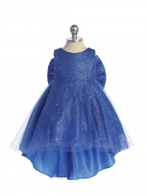 Infant Dress Style 5804 - Royal Blue Glitter Train Dress with Big Bow