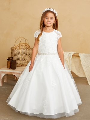 White Lace Cap Sleeve Dress with Sparkling Rhinestone Waist