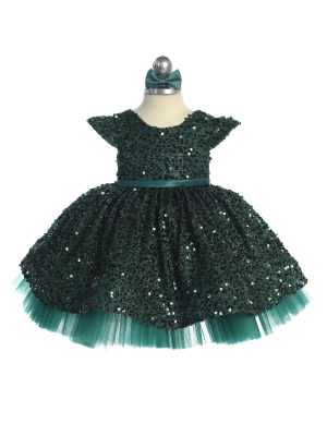 Baby Emerald Sequin Cap Sleeve Dress