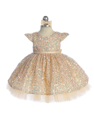 Baby Gold Sequin Cap Sleeve Dress