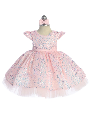 Baby Pink Sequin Cap Sleeve Dress