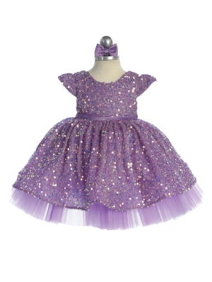 Baby Purple Sequin Cap Sleeve Dress