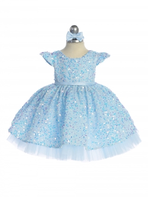 Baby Sky Blue Sequin Cap Sleeve Dress