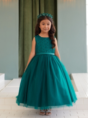 Emerald Daisy Embroidered Dress