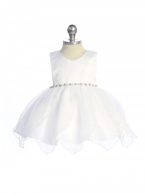 White Baby Pixie Dress with Pearl and Rhinestone Waist