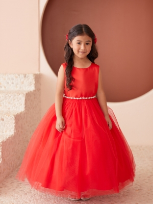 Red Dress with Satin Bodice and Tulle Skirt