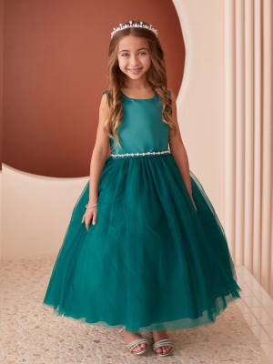 Emerald Dress with Satin Bodice and Tulle Skirt