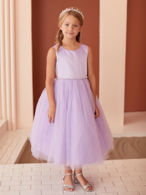 Lilac Dress with Satin Bodice and Tulle Skirt