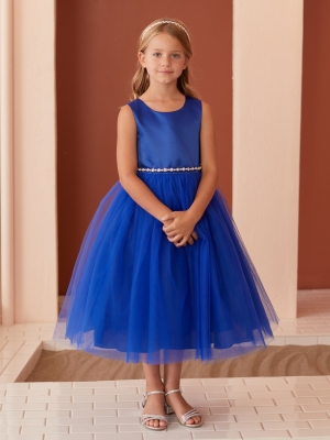 Royal Blue Dress with Satin Bodice and Tulle Skirt