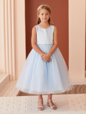 Sky Blue Dress with Satin Bodice and Tulle Skirt