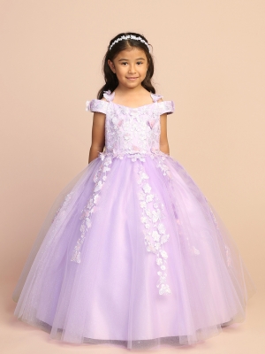 Lilac Butterfly and Floral Pageant Dress