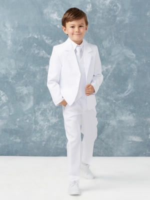 Boys Suit Style 4016 - SLIM FIT Boys 5 Piece Suit in White