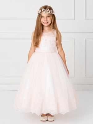 Dress Style 5801 - Blush Illusion Neckline with Scalloped Edging and Lace Hem Dress