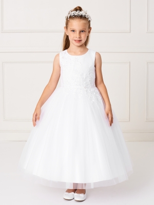 Ivory Dress wih Tulle Bodice and Asymmetrical Pleats