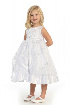 Girls Baptism and Christening Dress Style DR472 - Our Lady of Guadalupe Embroidered Satin Dress