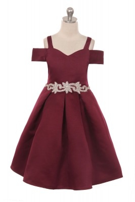 Girls Dress Style - 400 Elegant Off Shoulder Satin Dress with Beautiful Waist Details in Choice of C