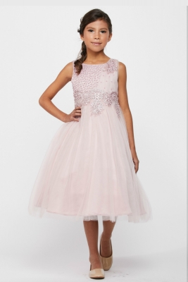 Girls Dress Style 5009 - Dusty Rose Sleeveless Sequin and Lace Dress