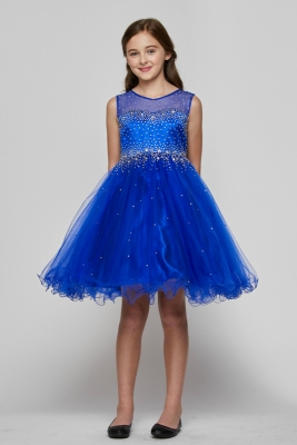 SALE - Sleeveless Illusion Neckline Sparkle Dress in Royal Blue