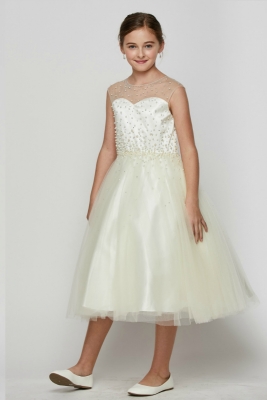 Girls Dress Style 5053 - Short Beaded Illusion Neckline Dress in Choice of Color