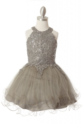 Halter Neck Rhinestone and Beaded Party Tulle Dress in Choice of Color