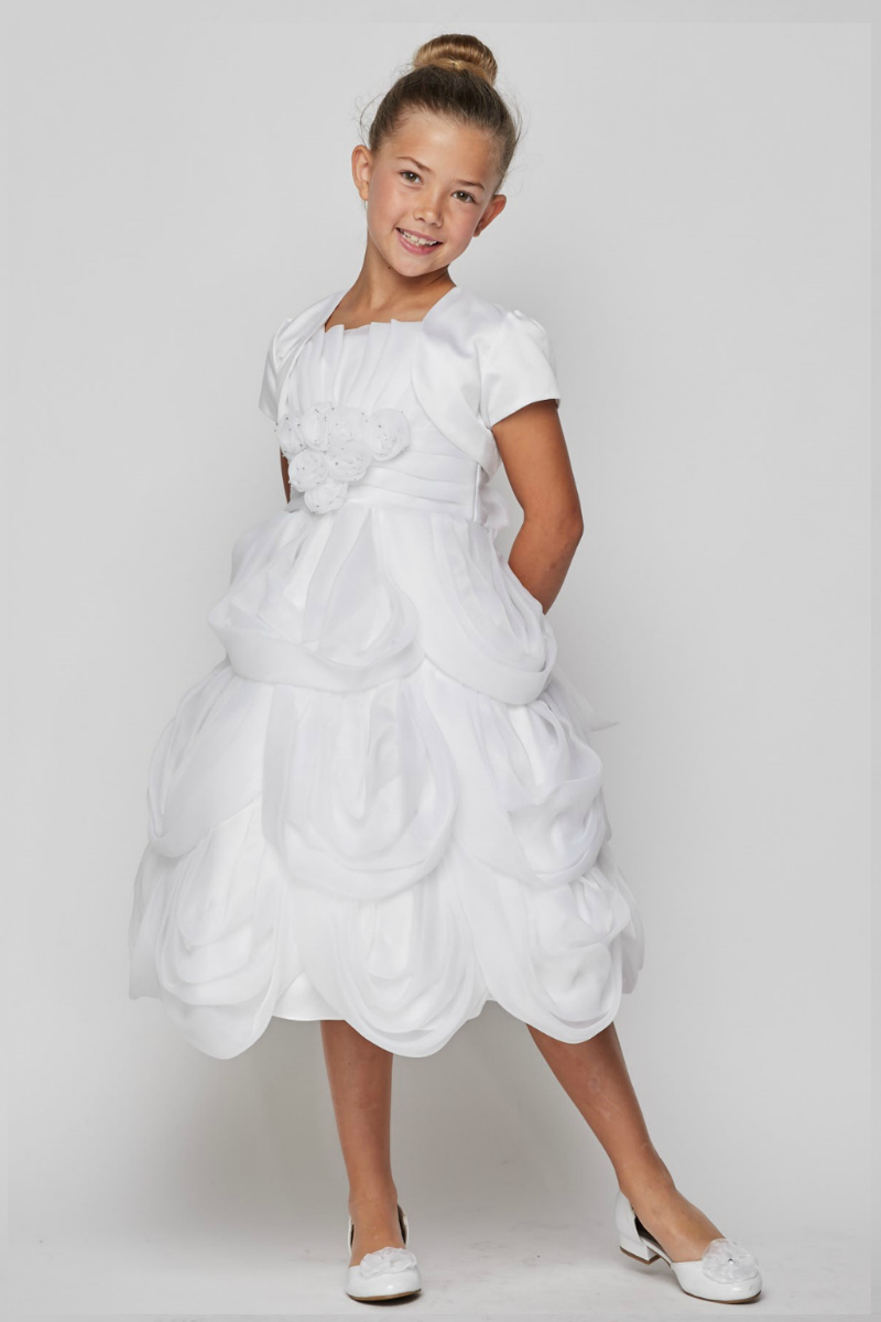 Girls Dress Style 62406B-Choice of White or Ivory Organza Dress with Bolero