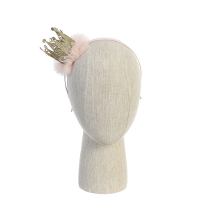 Pink and Gold Glittery Lace Crown with Tulle Trim Headband