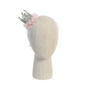 Pink and Silver Glittery Lace Crown with Tulle Trim Headband