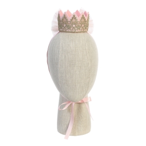 Pink and Gold Dazzling Crown with Big Tulle Bow