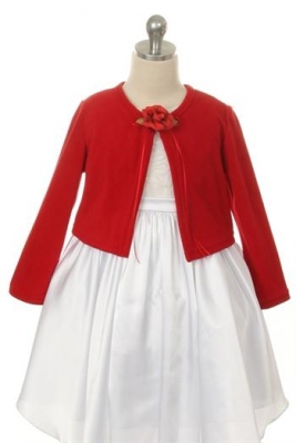 Red Long Sleeved Cardigan with Flower Detail