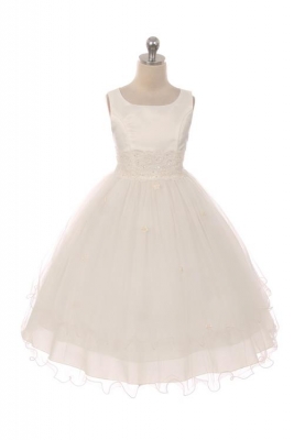 Ivory Sleeveless Lace Trim Tulle Dress