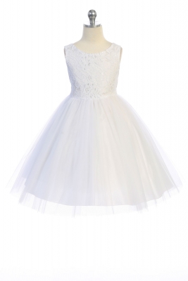 White Sleeveless Lace Illusion Dress