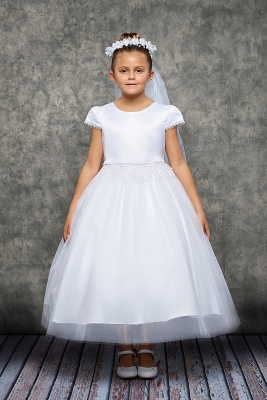 White Cap Sleeve Chandelier Trim Communion Dress