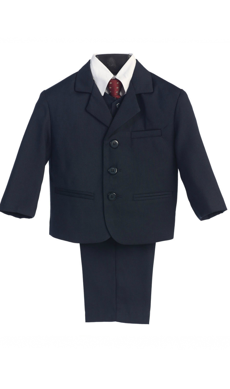 Boys Navy Pinstripe 5 Piece Suit Set Style 3720