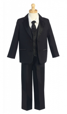 Boys 5 Piece Tuxedo Set with Vest and Necktie Style 7515