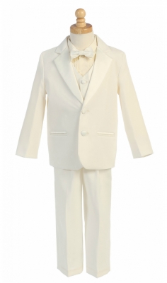 Boys 5 Piece Tuxedo Set with Vest and Clip-on Bowtie Style 7595