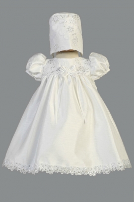 Girls Baptism-Christening Gown Style BECKY - WHITE Embroidered Tulle and Sequin Gown