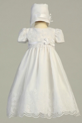 Girls Baptism Christening Gown Style CANDICE- WHITE Gown with Matching Bonnet
