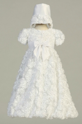 Girls Baptism Christening Gown Style DAISY- WHITE Gown with Matching Bonnet