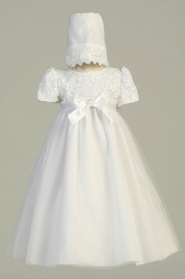 Girls Baptism Christening Gown Style LILLIAN- WHITE Gown with Matching Bonnet
