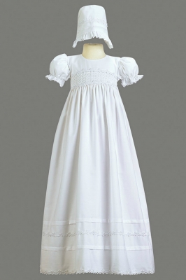 Christening-Baptism Style  MARIE- Smocked Bodice Cotton Long Gown