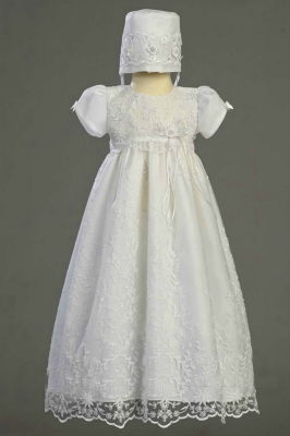 Girls Baptism-Christening Gown Style SOFIA - WHITE Beaded and Embroidered Tulle Gown