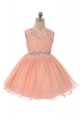 Girls Dress Style JK52 - BLUSH PINK Floral Lace and Tulle with Sequins Short Dress
