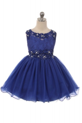 Girls Dress Style JK52 - ROYAL BLUE Floral Lace and Tulle with Sequins Short Dress