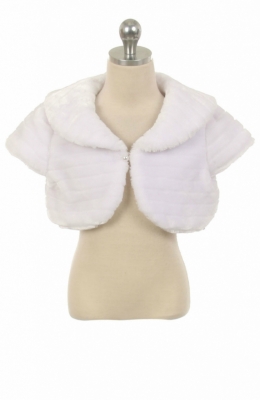 Girls Jacket Style 90004 - WHITE Short Sleeve Faux Fur Jacket