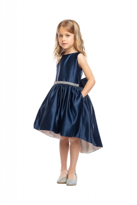 SALE Navy High-Low Satin Cocktail Dress with Pockets