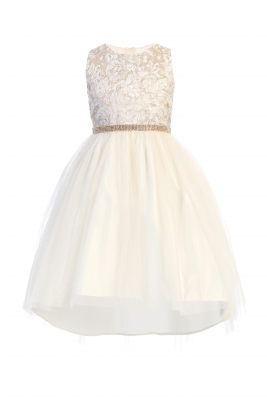 Ivory Luxe Jacquard Hi-Low Dress with Crystal Tulle