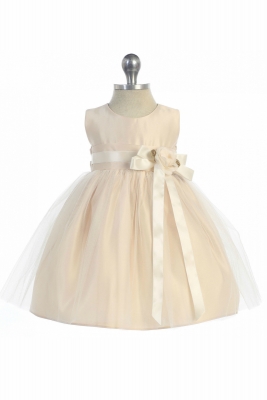 Girls Dress Style 402- CHAMPAGNE-Sleeveless Satin and Tulle Dress