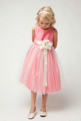 Girls Dress Style 402- CORAL Sleeveless Satin and Tulle Dress