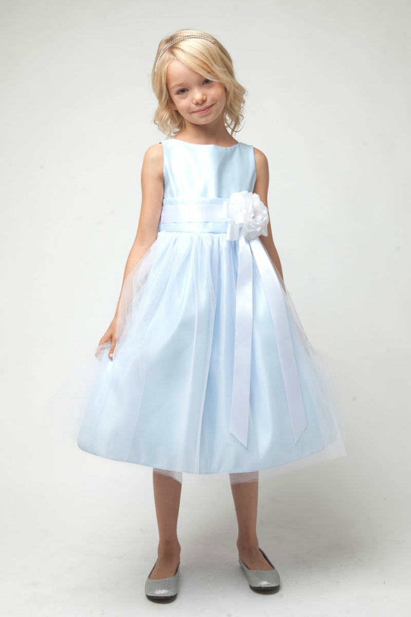 Girls Dress Style 402- LIGHT BLUE Sleeveless Satin and Tulle Dress